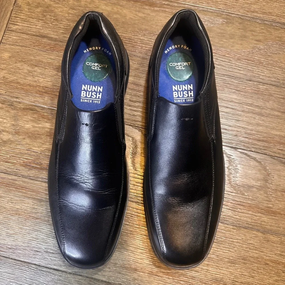 Nunn Bush Kore‎ Pro Mens Black Leather Slip On Loafers Gel Memory Foam 12M